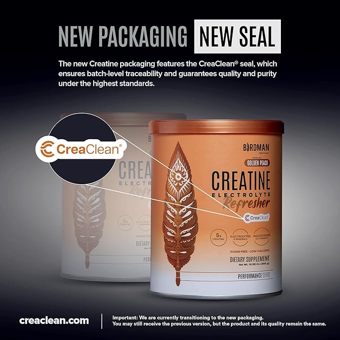 BIRDMAN Creatine Refresher | Creatine Monohydrate Powder with Electrolytes Magnesium Glycinate &amp Vitamins | Creaclean Seal | Sugar Free Low Calorie | Golden Peach | 30 Servings