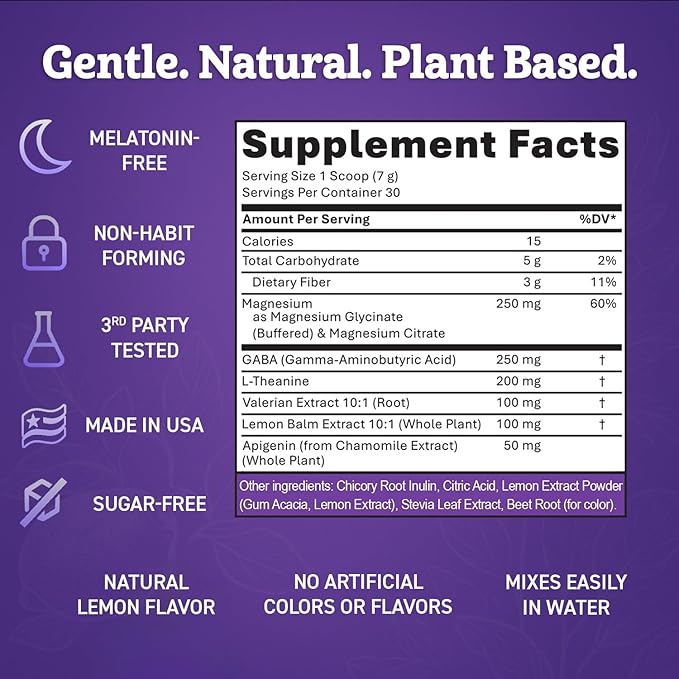 Magnesium Glycinate Powder for Sleep - Magnesium Sleep Aid Without Melatonin - Natural Sleep Drink Mix with GABA L-Theanine Apigenin Valerian &amp Lemon Balm