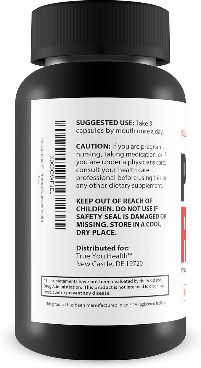 Pro Gut Repair - Leaky Gut Repair Supplements - High Fiber Natural Formula w/Vitamin C &amp Vitamin D - Turmeric - Zinc Gut Lining Repair Support - Promote Digestive Health