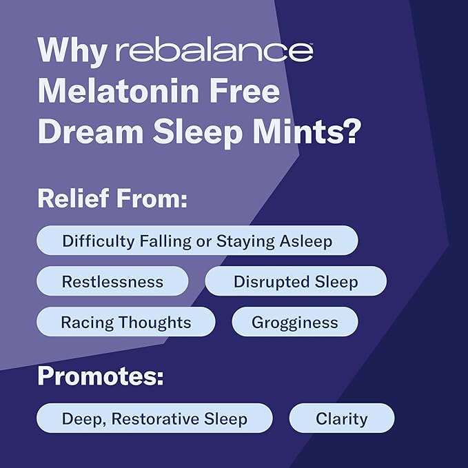 Rebalance Dream – Sleep Mints for Restful Nights – Melatonin Free Lozenges to Help Calm for a Deep Sleep – Sugar-Free 31 Count (1 Month Supply)