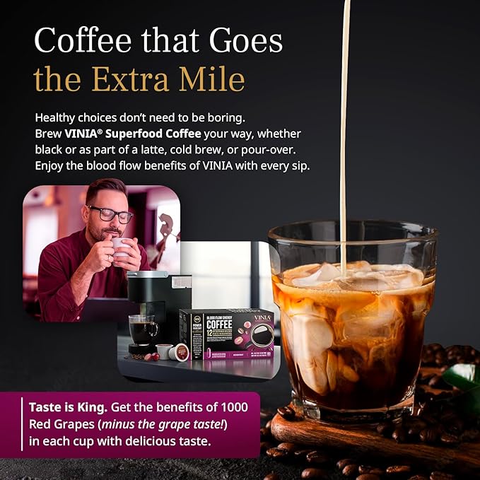 VINIA Resveratrol Heart Health Piceid Resveratrol Capsules (30 Count) + Superfood Coffee K-Cup Pods (60 Count) | Supports Blood Flow Nitric Oxide &amp Energy