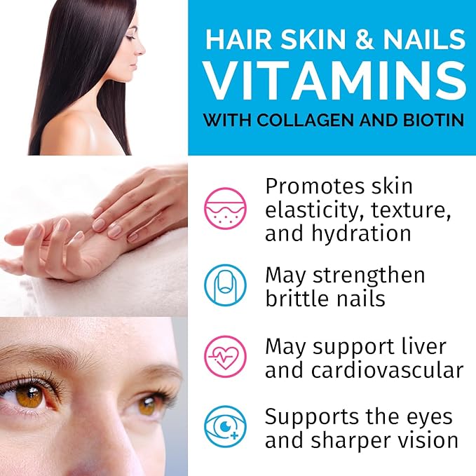 Liquid Collagen Biotin (2pk) and Nitric Oxide (1pk) Supplement Bundle - Potent Vitamins for Hair Skin Nails Heart Circulatory and Lipid Support - Non-GMO Vegan Gluten-Free