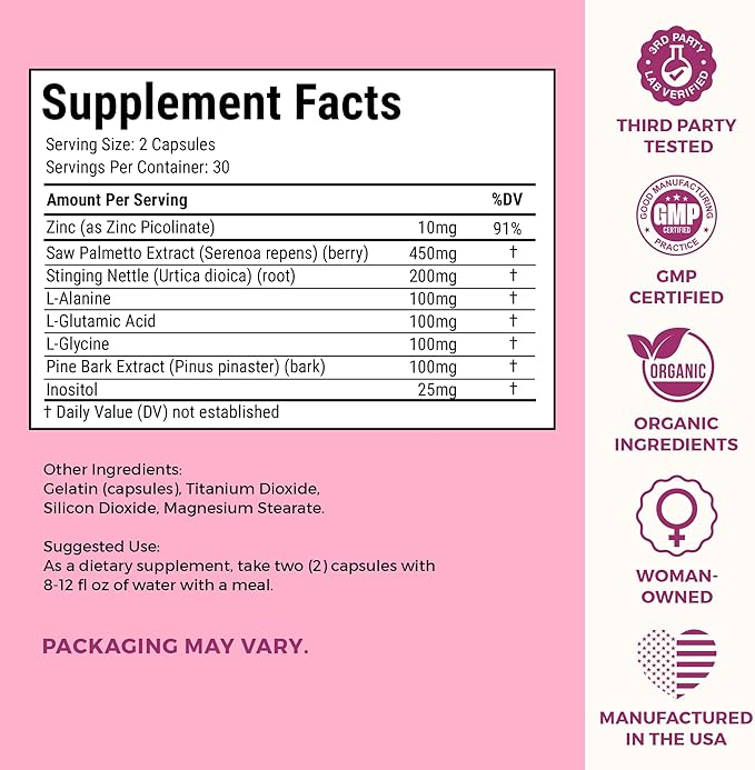 VITA-PCOS AndroBlocker Balance Supplement for Women - Stinging Nettle Capsules with Zinc &amp Inositol for Unwanted Facial Hair &amp Healthy Period - Saw Palmetto for Women Energy &amp Vitality - 6