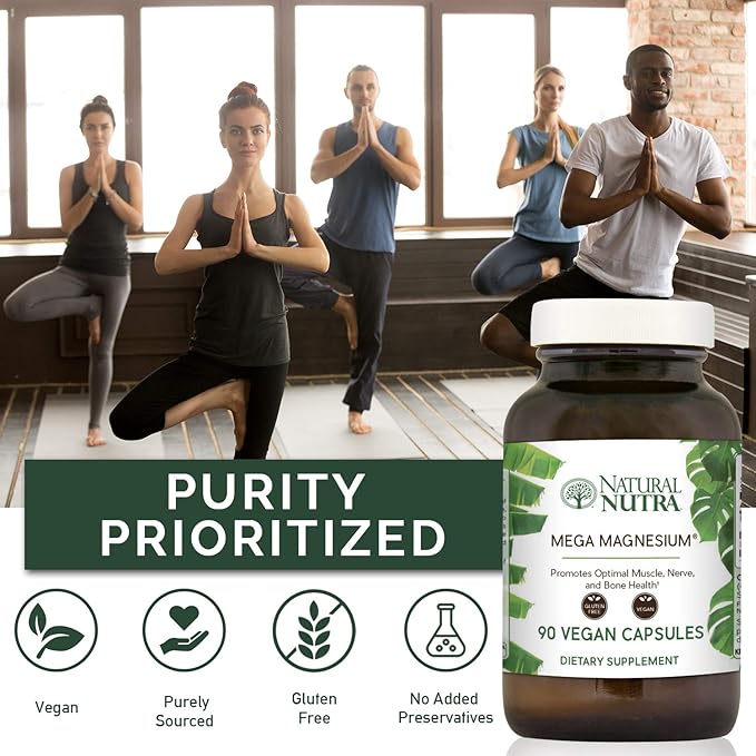 Natural Nutra Mega Magnesium 400mg Supplement - High Absorption Amino Acid Chelate Citrate Malate Blend for Muscle Growth Bone Strength Heart Health Nerve Support - 90 Capsules (Pack of 3)