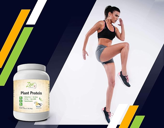 Zen Supplements - Plant Protein-Vanilla 510G 1.1LB-Powder- 25 Grams of Protein Per Serving -Vegan Low Net Carbs Non Dairy Gluten Free Lactose Free No Sugar Added Soy Free Kosher Non-GMO