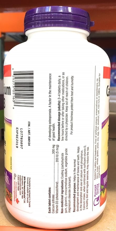 Webber Naturals Calcium Citrate Vitamin D3 300mg / 200IU High Absorption 350 Tablets