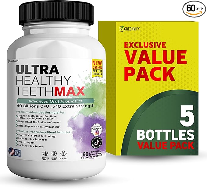 Ultra Healthy Teeth Max Probiotic Supplement 40 Billion CFU 60 Capsules Advanced Oral Health Formula (5)