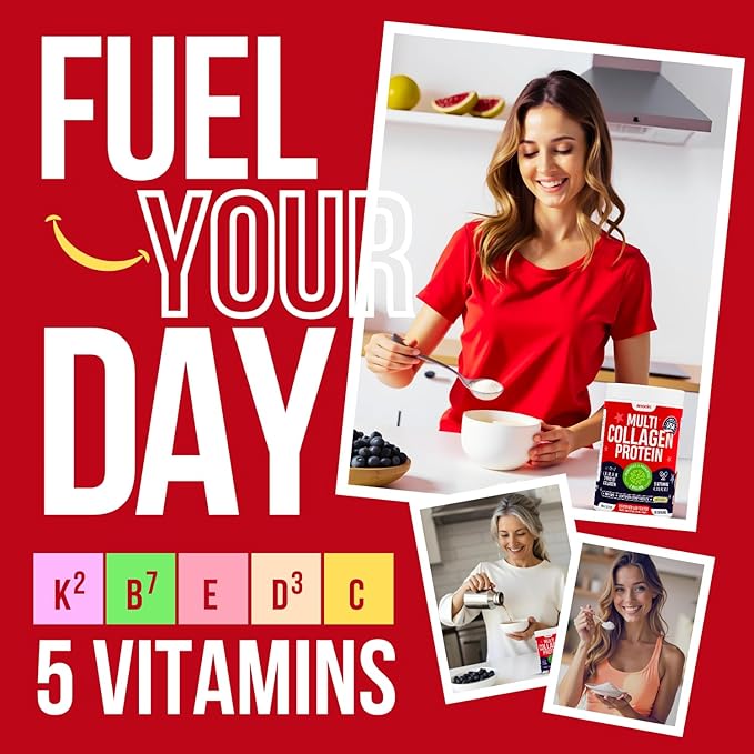 Multi Collagen Peptides w/Prebiotic + Probiotics + Type I II III V X + Hydrolyzed Collagen Powder w/Vitamin C+D3+B7+K2+E Hyaluronic Acid Supports Skin Hair Nail Joint Grass-Fed Non-GMO (2)