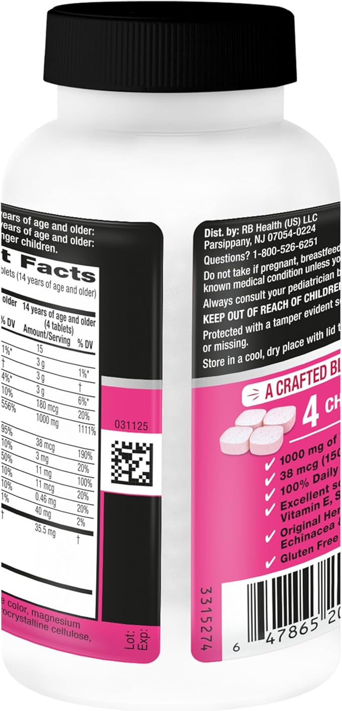 Airborne Vitamin C 1000mg (per Serving) - Very Berry Chewable Tablets (116 Count in a Bottle) Gluten-Free Immune Support Supplement with Vitamins A C E Zinc Selenium Ginger Antioxidants