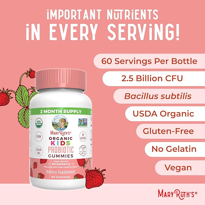 MaryRuth's Probiotic (Unflavored) &amp Probiotic Gummies for Kids (Strawberry) | USDA Organic Clean Label Project Verified® | Vegan Non-GMO Sugar-Free | Immune Support Antioxidant &amp Digestive