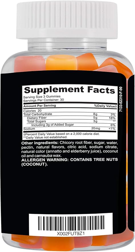 CLINICAL DAILY Fiber Max Vegan High Fiber Gummies for Adults &amp Kids. Constipation Relief for Adults and Kids. Prebiotic Inulin Fiber Supplement Gummies. 90 Gluten-Free Laxative Gummies for Gut Re