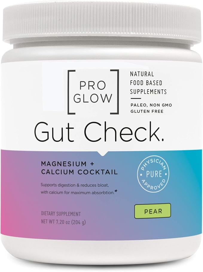 Calcium &amp Magnesium Supplement Pear Flavor Drink Powder - ProGlow Gut Check (30 Servings)