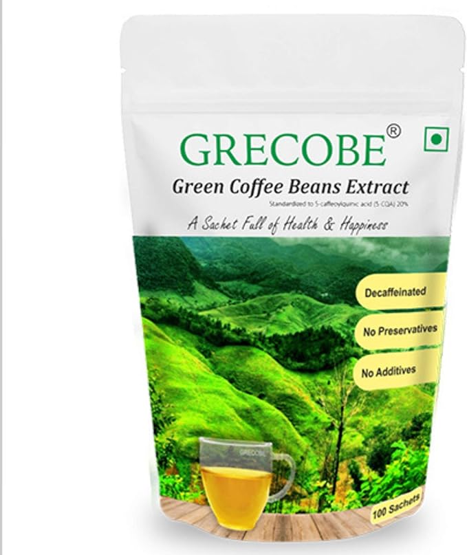 100% Pure Green Coffee Beans Extract with 50% chlorogenic acids Decaffeinated antioxidant | Maintain Metabolism - (1Pouch- 100 sachets)