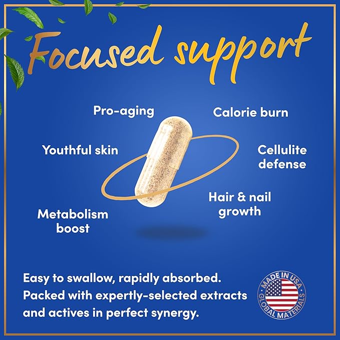 Thermogenic Multi Collagen Burn Capsules - Hydrolyzed Multi Collagen Complex Types I II III V X Marine Collagen Hyaluronic Acid - Beauty and Anti-Aging Supplement for Women and Men - 90 Pills