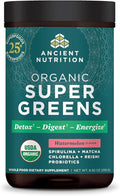 Ancient Nutrition SuperGreens Powder with Probiotics Organic Watermelon Flavor Greens Made from Real Fruits Vegetables and Herbs for Digestive and Energy Support 25 Servings 8.82oz