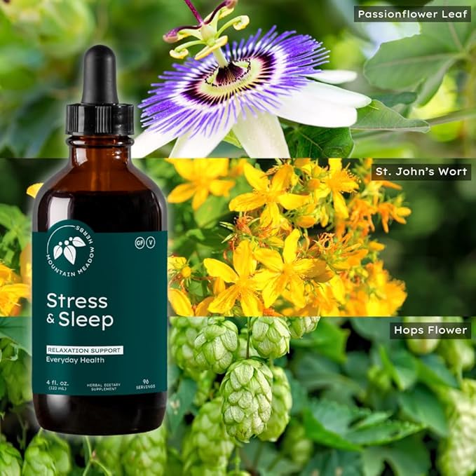 Mountain Meadow Herbs Stress &amp Sleep | Liquid Herbal Supplement for Calm Mind &amp Body | 4 oz