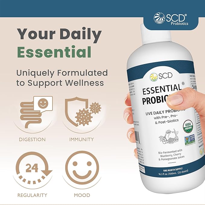 SCD Essential Probiotics for Women Men Kids and Toddlers Live Probiotic for Digestion and Immunity Gut Health Liquid Probiotic Supplement with 11 Strains – 16.3 fl oz by SCD Probiotics