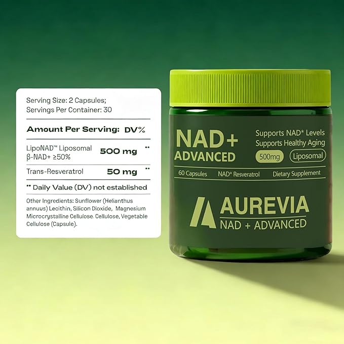 Aurevia NAD Advanced Supplement Aurevia NAD+ Advanced 500mg Liposomal for Energy &amp Cellular Health - Women &amp Men 60 Capsules (2pcs)