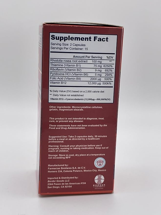 Kaha Bistocaps SR – Rhodiola Rosea &amp B-Complex – 30 Capsules – Supports Energy &amp Vitality – Similares