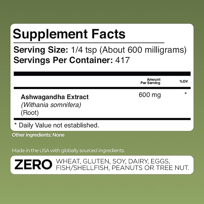 Gade Nutrition Pure Ashwagandha Root Extract Powder | Non-GMO Gluten-Free Dairy Free &amp Vegan 250g (8.8 oz) 600mg per Serving 417 Servings | USA Made