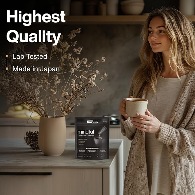 Mindful Tasteless Prebiotic Fiber for Your Coffee - Enhanced with L-Theanine Magnesium B Vitamins - Dissolves Clear &amp Taste-Free - Unflavored Unsweetened (30 Count)