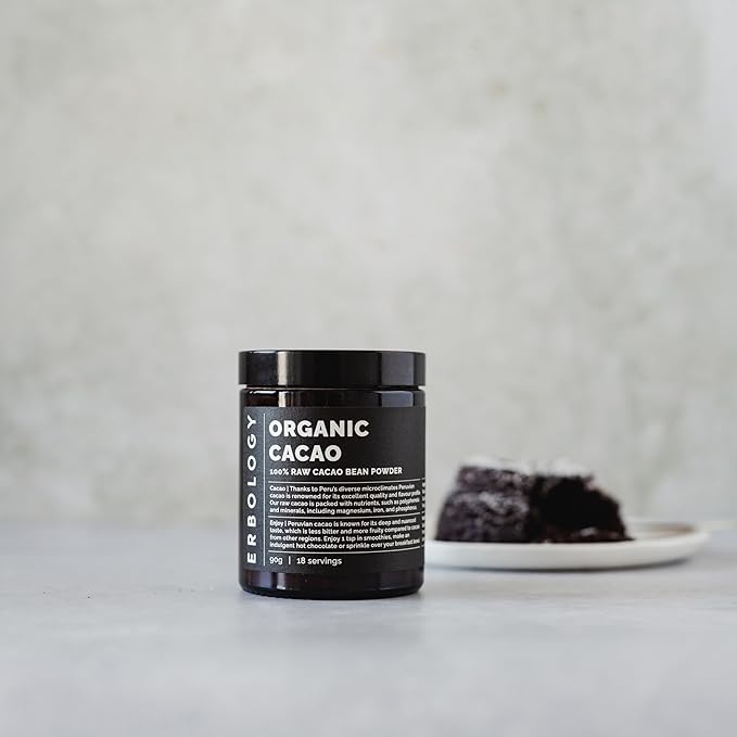 Erbology Organic Cacao Powder 3.2 oz - 18 Servings - Sustainably and Ethically Sourced Straight from Farm in Peru - Small Batch - Vegan - GMO-Free