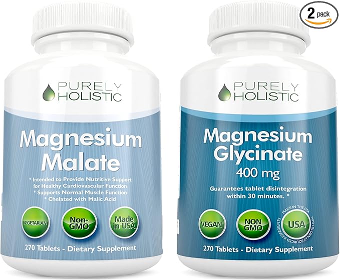 Magnesium Malate 400mg + Magnesium Glycinate 400mg - High Absorption &amp Highly Bioavailable Bundle - 270 + 270 Vegetarian Tablets