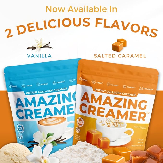 Superfoods Company Amazing Creamer with Collagen - Keto Creamer-Hyaluronic Acid &amp MCT Oil - Brain Boost &amp Curbs Cravings - Supports Healthy Skin &amp Hair - Diet-Friendly [30 Servings] [Salte
