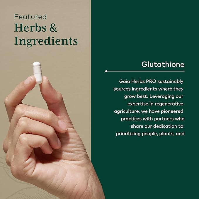 GAIA HERBS PRO Glutathione 500 - Antioxidant Supplement Supports Cellular Health* - Supplement with Glutathione for Men &amp Women - Vegan Gluten-Free Soy-Free - 30 Capsules (30 Servings)