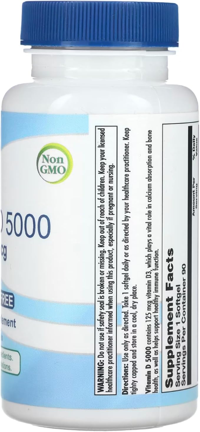 Nutra Biogenesis Vitamin D3 5000 IU - Vitamin D Supplement for Daily Nutritional Support with Olive Oil for Absorption - 90 Softgels