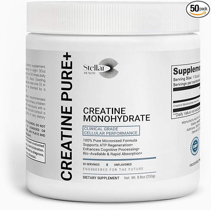 Creatine Pure+™ Micronized Creatine Monohydrate Powder Ultra Pure 99.99% Creatine for Women &amp Men Clinical-Grade ATP Energy Support Unflavored 5g per Serving 50 Servings