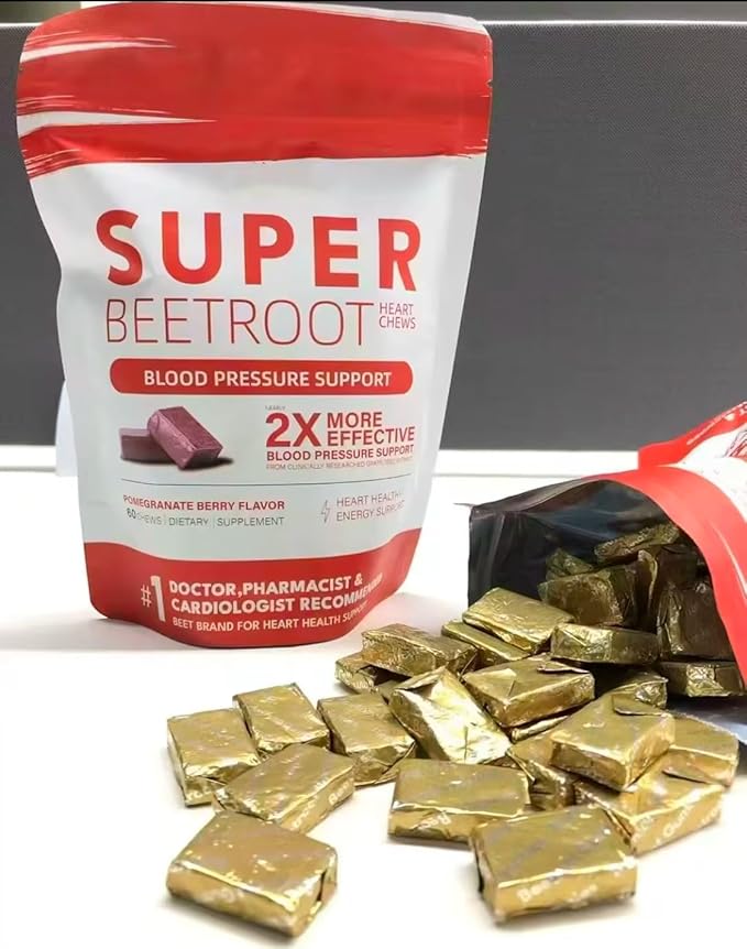 Beet Root Gummies Nitric Oxide and Blood Pressure Support Grape Seed Extract &amp Non-GMO Beet Root Energy Chew 60 Count