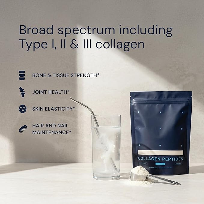 Blueprint Bryan Johnson Hydrolyzed Collagen Peptides Powder – Type I II &amp III Collagen for Women &amp Men – Unflavored Protein Supplement for Hair Skin Nails Joints &amp Cartilage – 20g – 30