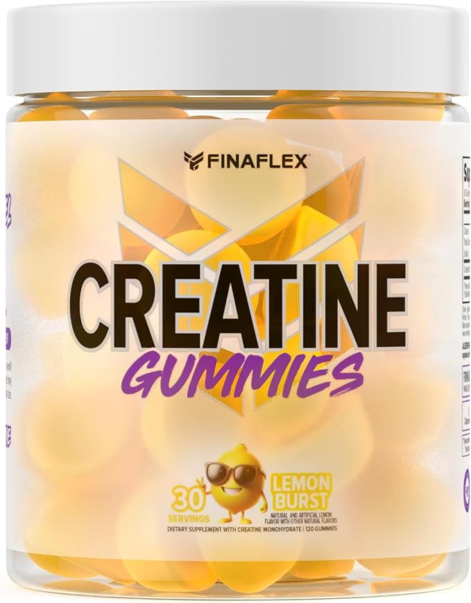 FINAFLEX Creatine Gummies - 120 Gummies - Lemon Burst Flavor - Promotes Muscular Strength Size &amp Performance - 5g of Creatine Monohydrate Per Serving - 30 Servings