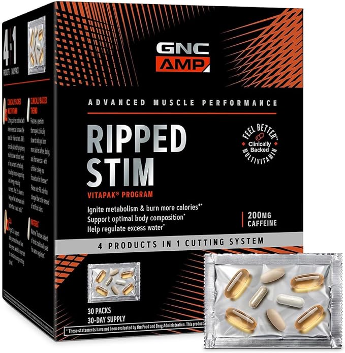 GNC AMP Ripped Vitapak - Clinically Proven Weight Loss Support* - Slimvance 900mg Daily - Cutting Program - 1 Month Supply