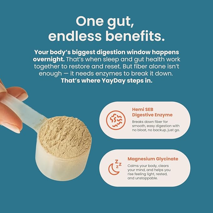 Nighttime Prebiotic Fiber Powder with Digestive Enzymes &amp Magnesium Glycinate for Sleep On-The-Go Travel 7 Pack | Gut Health Supplement for Women &amp Men - Bloating Relief Soluble and Insoluble