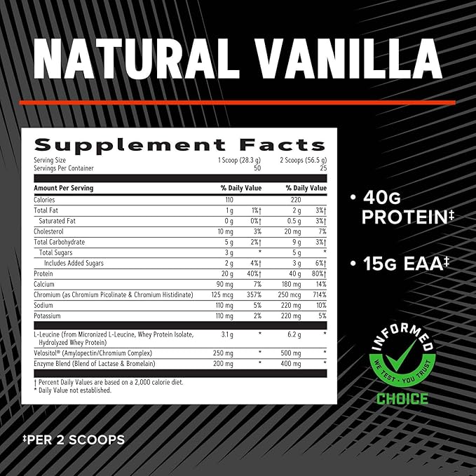 GNC AMP Wheybolic Clinically Proven Protein Powder 40g Whey Protein BCAA Leucine Increases Muscle Strength Muscle Building 3rd Party Tested Gluten Free Natural Vanilla 25 Servings