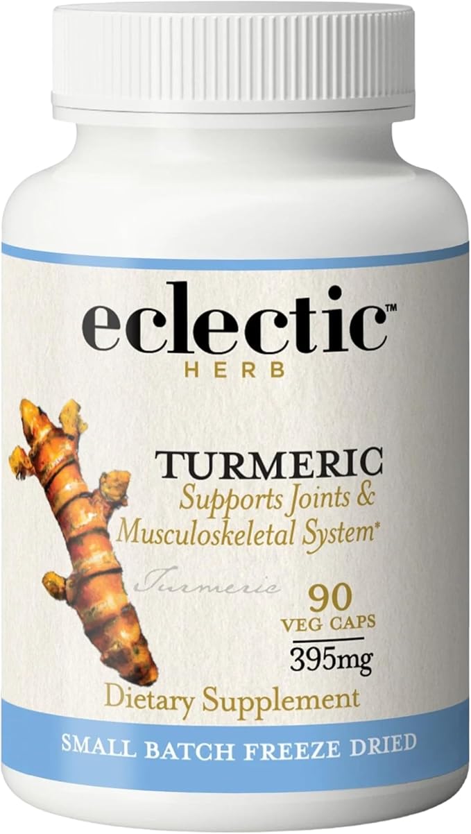 Eclectic Herb - Organic Turmeric Capsules | Musculoskeletal System &amp Joint Health Support | Herbal Supplement | Vegan Non-GMO Gluten Free Freeze-Dried (90 CT | 395 mg)