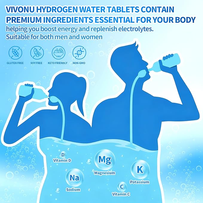Magnesium Hydrogen Water Tablets Tablets for Drinking Water - H2 Molecular Tabs | Magnesium Pills Electrolytes Hydration Supplement to Support Healthy Aging &amp Energy Boost