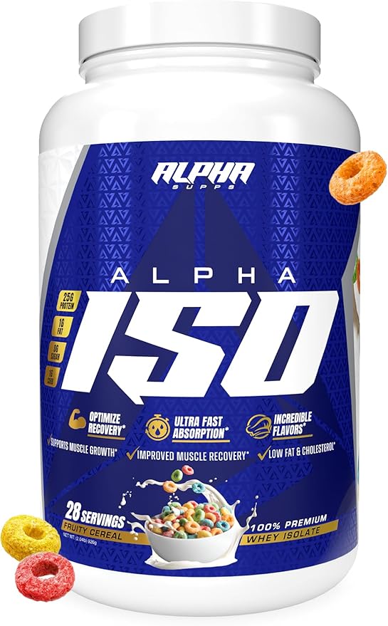 Alpha Supps ISO Low Carb 100% Whey Protein Isolate Powder 25 Grams Per Serving Helps Support Muscle Growth Low Sugar and Gluten Free (Fruity Cereal 2 lb)