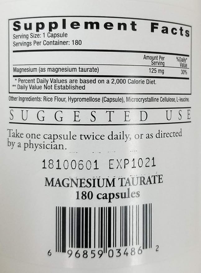 Cardiovascular Research Ecological Formulas Magnesium Taurate Capsule 125 mg 180 Count (EFMGT180)