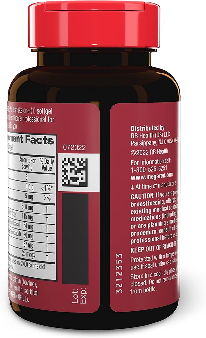 MegaRed Antarctic Krill Oil 500mg Omega 3 Fatty Acid Supplement Extra Strength EPA &amp DHA Krill Oil Softgels (90cnt Box) Astaxanthin Heart Health Supplement with No Fish Oil Aftertaste