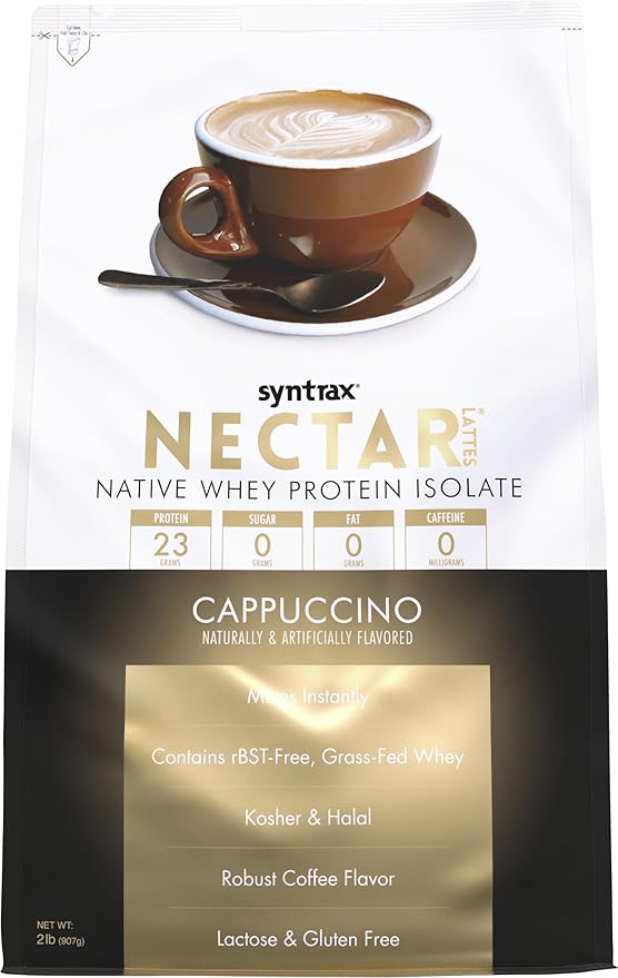 Syntrax Nutrition Nectar Lattes 100% Whey Protein Isolate Powder Cappuccino 2 lbs