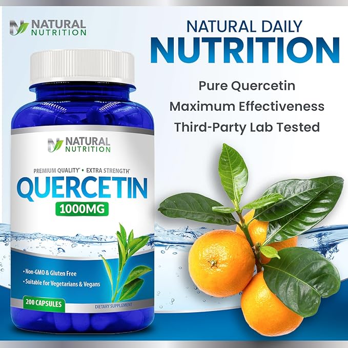 Natural Vitamin Quercetin Maximum Strength 1000mg 200 Capsules Gluten Free Non-GMO