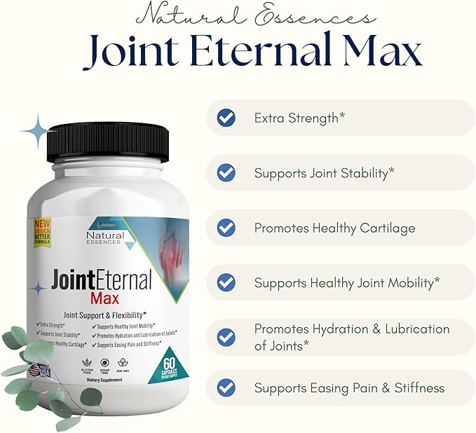 Joint Eternal Max Natural Essences Natural Joint Support Supplement 60 Capsules 20 Days Supply Gluten Free Sugar Free Non-GMO Made in USA (5)
