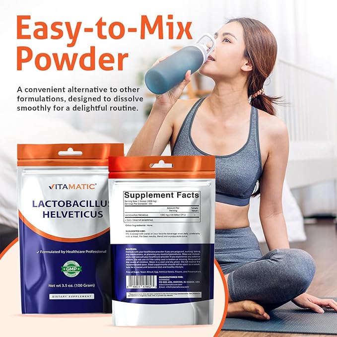 Vitamatic Lactobacillus Helveticus Probiotic Powder - Digestive Health Support - 100 Gram (3.5 OZ) - 100 Servings