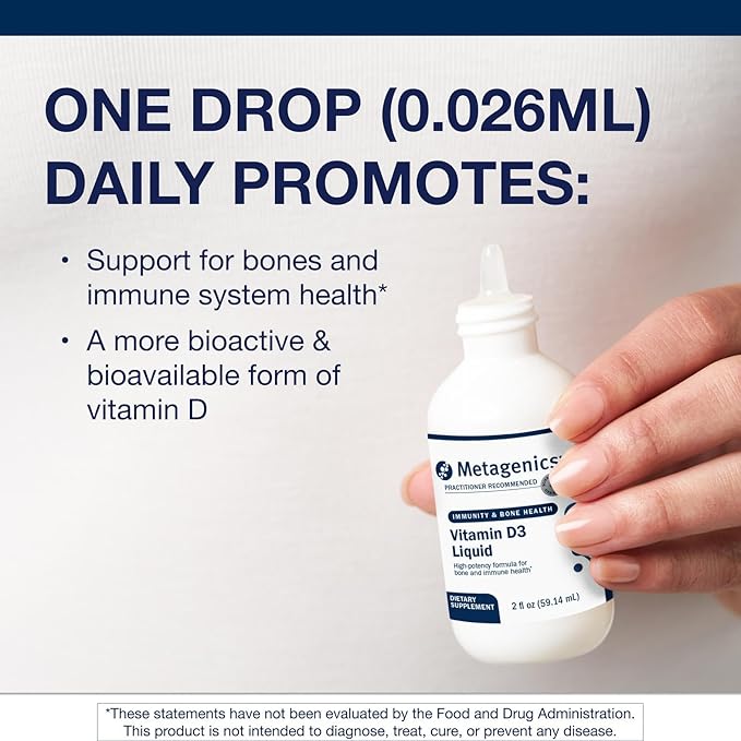 Metagenics Vitamin D3 Liquid Supplement - High Absorbency &amp Easy to Swallow Liquid Vitamin D3 for Bone Health &amp Immune Support* - Suitable for Kids - 2 fl oz - 2275 Servings
