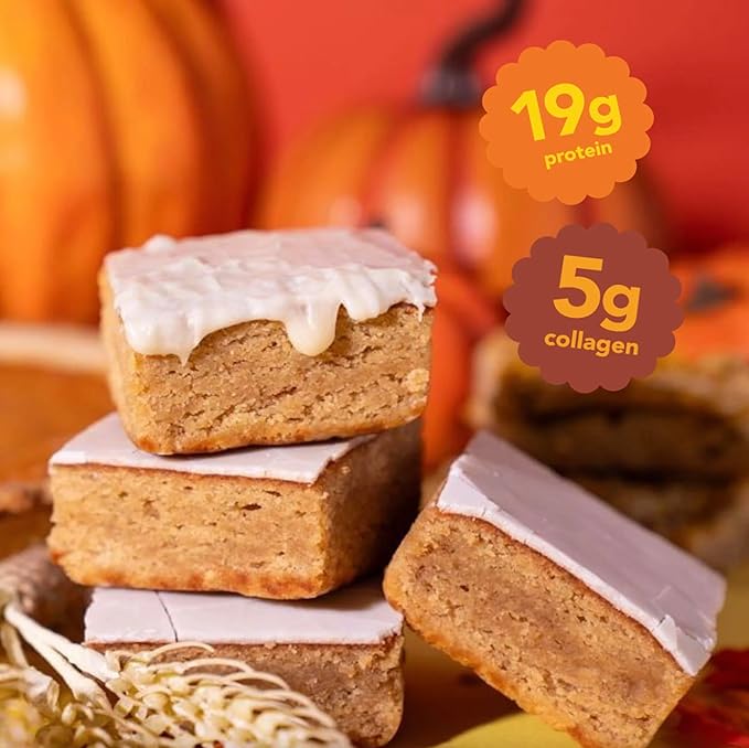 Prime Bites High Protein Brownie (12 Per Box Glazed Pumpkin Spice) - 19g of Protein 5g of Collagen Gluten Free Low Sugar Treat Delicious Protein Snack