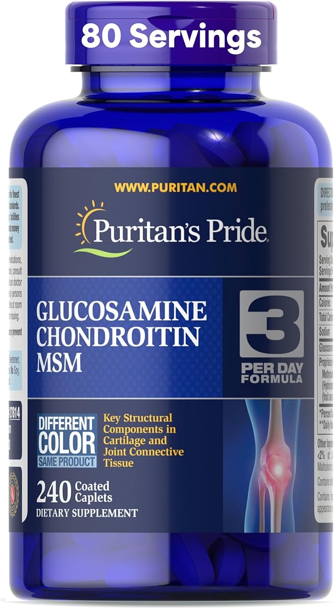 Puritan's Pride Glucosamine Chondroitin MSM Dietary Supplement for Joint Health 240 Coated Tablets(Packaging may vary)
