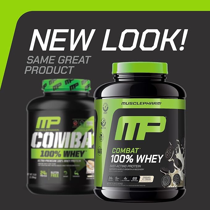 MusclePharm Combat 100% Whey Protein Powder Cookies ‘N’ Cream Flavor Fast Recovery &amp Muscle Gain with Whey Protein Isolate High Protein Powder for Women &amp Men Gluten Free 5 lb 69 Serving